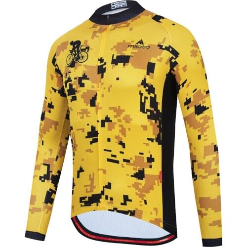 2021 MTB Camouflage Yellow Jersey Long Sleeve Road Bike Clothes Outdoor Larga Mangas Ciclismo Maillot