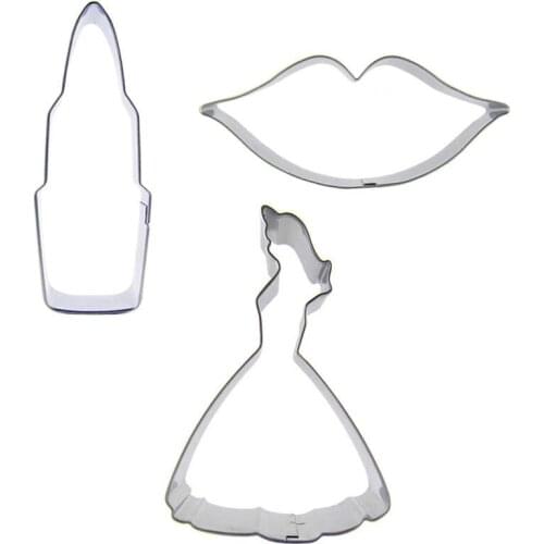 Mouth, Lipstick, Princess shape, 3 pieces biscuit cutting molds, baking tools, cake decorating soft candy tools