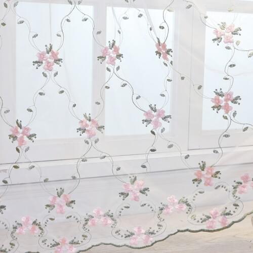 American Curtains for Living Dining Room Bedrooms Pink Green Embroidered Plaid Curtains Kitchen Curtains Morden Tulle Curtains