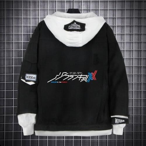 Anime Darling in the Franxx black denim Jacket Zero Two 02 Cosplay Costume mens thick Coat slim fit Hoodie Outwear Jackets