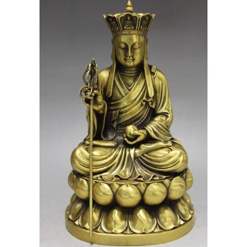 Bi001910 Chinese Folk Temple Copper Bronze Sit lotus flower Jizo Rohan Monk Buddha Statue