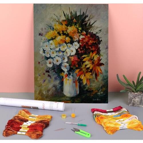 Colors Fall Printed Canvas 11CT Cross Stitch DIY Embroidery Full Kit DMC Threads Handicraft Needlework Painting Hobby Magic