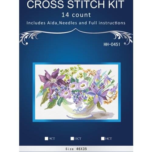 Flowers in vase 051, Counted Cross Stitch 1 4thCT Cross Stitch Sets Wholesale cartoon Cross-stitch Kits Embroidery Needlework