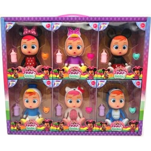 6pcs/set Baby Dolls Figure Toys Surprise Doll with Pacifier Bottle Tears For Kids Christmas Gifts