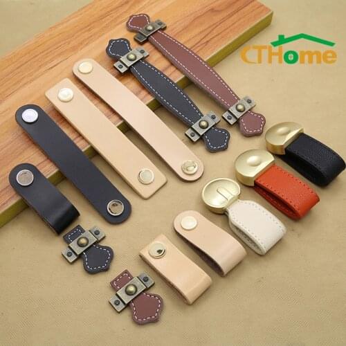 Leather Handle Bag Handle Drawer Door Knob Brown Black Furniture Handle Hardware Decoration Zinc Alloy Cabinet Dresser Handle