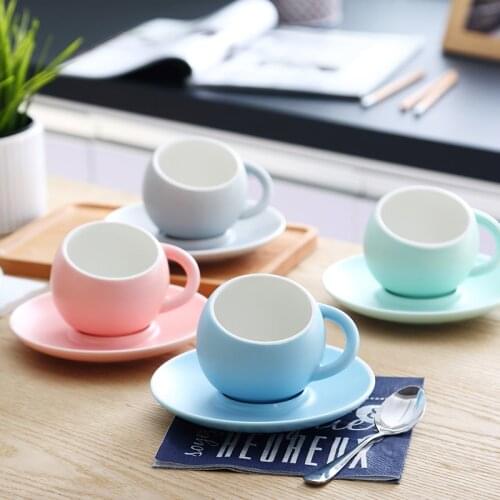 Creative European ceramic frosted Ground spherical coffee cup and saucer simple small fresh couple coffee cup plate