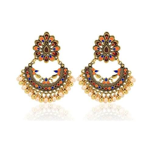 Metal Tassel Jhumka Indian Bohemian Earrings for Women Ethnic Bollywood Dangle Tassel Earrings Fashion Jewelry