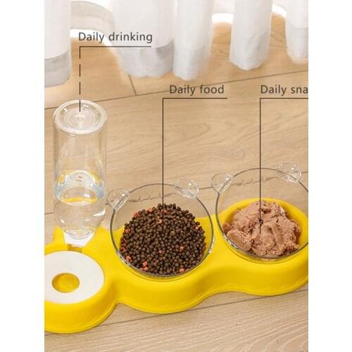 Pet Cat Bowl Auto Feeding Drinking Bowl Gravity Effluent Detachable Double Feeder Protect Cervical Vertebra Food Basin, 4 Colors