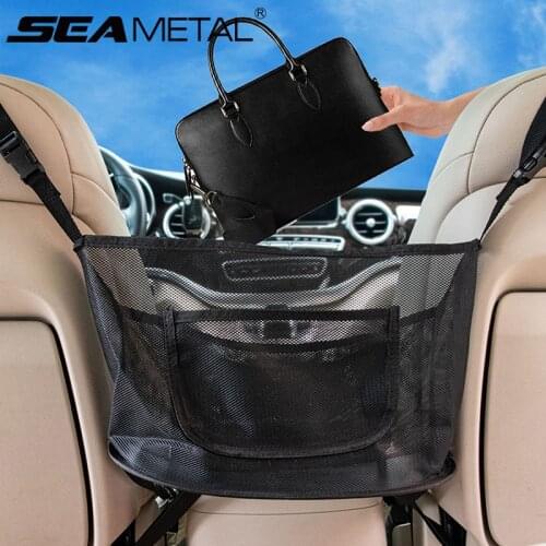 Upgrade Car Handbag Holder Interior Mess Storage Bag Auto Handbag Organizer Net Vehicle Seat Middle Hanger Pocket Accessories