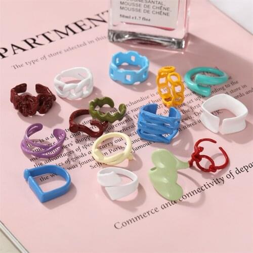 Trendy Chunky Candy Solid Colorful Geometric Irregular Metal Enamel Adjustable Rings for Women Girl Knuckle Finger Ring Jewelry