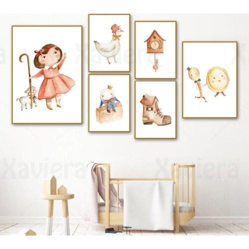 Cartoon Decor Poster Farm Girl Poultry Cute Wall Art Canvas Painting HD Prints Hand-painted Home Decor Kids Girl Room Hanging