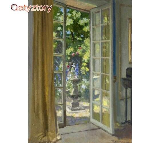 GATYZTORY Framed Door Outside Scenery DIY Painting By Numbers Modern Handpainted Calligraphy Painting For Home Decor 40x50cm