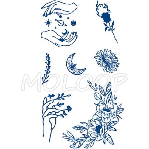 Juice Tattoo Sticker Moon Planet Flower Hands Waterproof Temporary Makeup Fake Tattoos for Woman Men Art Lasting To 5 -15 Days