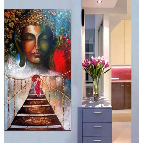 CHENFART Buddha Wall Art Posters Prints Buddhist monk Oil Painting Wall Pictures For Living Room Canvas Wall Art Home Decor