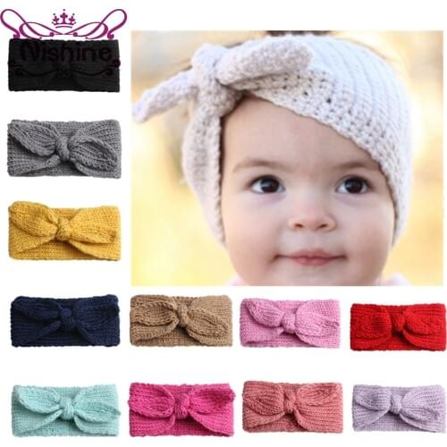 Nishine New Baby Cute Rabbit Ear Wool Headband Kids Girls Cartoon Knitted Hairbands Children Autumn Winter Warm Hair Accessories