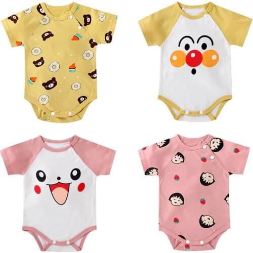 2021 summer new baby pure cotton toddler boys and girls jumpsuit short-sleeved one-piece triangle jumpsuit cartoon cute sibling