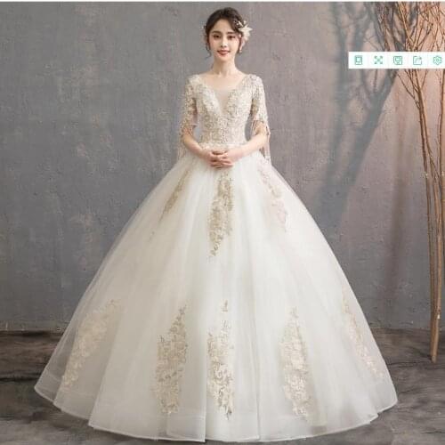 New brides luxurious tailing Mori Princess Wedding dress show thin arm covering wedding dress spring