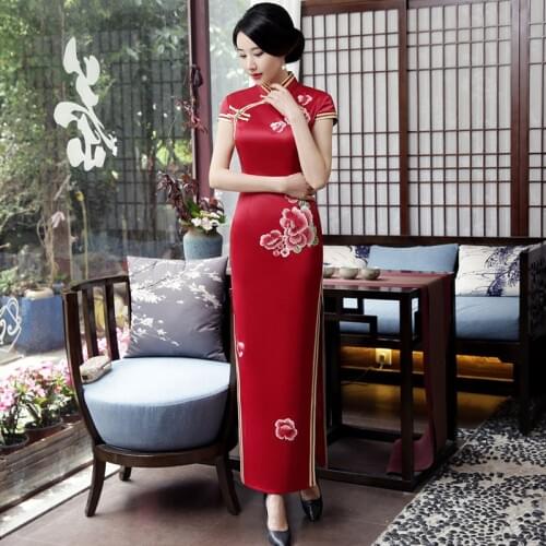 Old Shanghai New Mxai Cheongsam Vintage Chinese Long Party Evening Dress Oriental Womens Elegant Qipao Vestido Plus Size 5XL