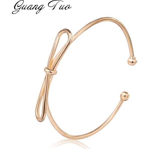 New Fashion Jewelry Bracelet Bangles Female Charm Gold Color Bow Opening Simple Bangles Cute Girl Women Bangle Wholesale SL009