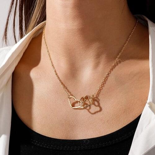 Romantic Love Heart Necklaces Cute Dog Cat Pet Footprint Necklaces Pendants for Women Girls Multilayer Chains Collares Jewelry