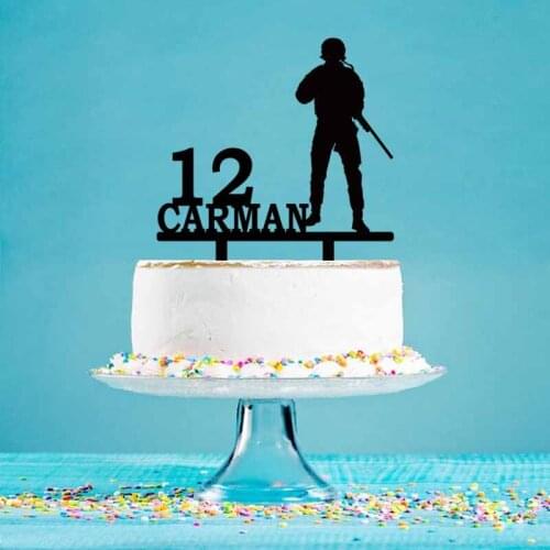 Personalized Soldier Cake Topper Custom Name Age Soldier Silhouettes Topper For Soldier Birthday Party Cake Decoration YC165
