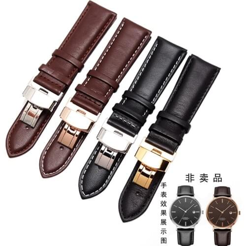 Hight quality Black Brown Genuine Leather Watch Strap Butterfly Deployment Clasps Watch Band 18mm 19mm 20mm 21mm 22mm