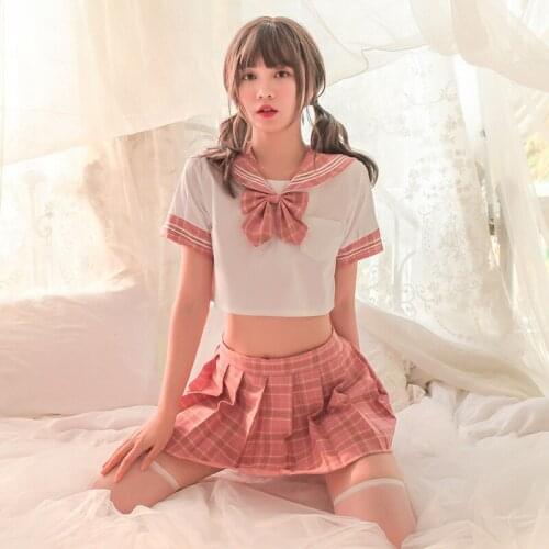 Pink School Girl Cosplay Costumes Kawaii Japanese Plaid Outfit Mini Pleated Skirt For Women Fancy Outfit Anime Halloween Costume