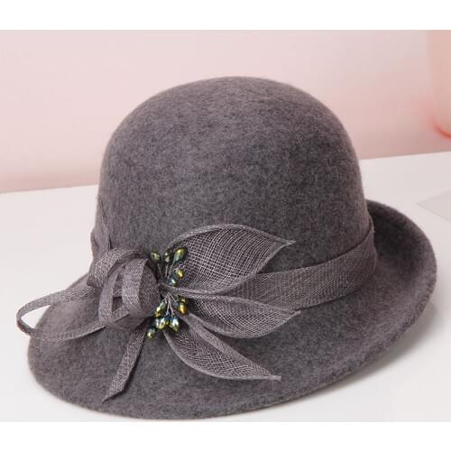H726 Women Fall Winter Fedoras Hat Elegant Fashion Short Brim Curling Korean Cap Lady Hemp Yarn Decoration Wool Felt Church Hats