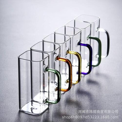 Glass cup square green tea cup heat resistant household transparent water cup uncovered single layer tea cup drinking glasses