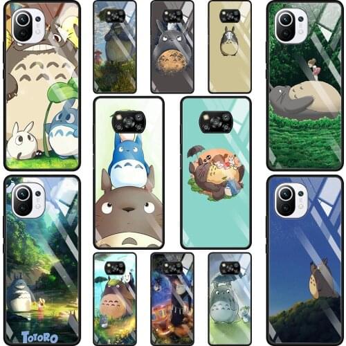 Phone Glass Case For Mi Poco X3 NFC 10T 9T Note 10 11 Pro Lite Ultra 11i F3 Transparent Fitted Fundas Totoro And Chinchilla