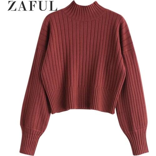 ZAFUL Women Cotton Sweater Turtleneck Drop Shoulder Thick Warm Tops Knitted Soft Solid Loose Pullover Jumper Autumn Female Wear