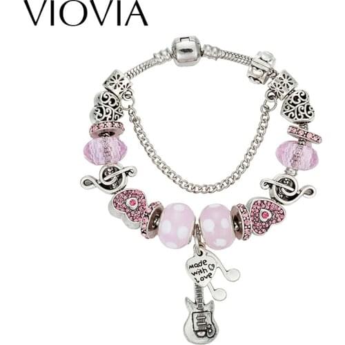 VIOVIA New Lovely Gift Murano Glass Beads Music Charm Bracelet Fit Original Bracelets Beads Jewelry For Women Girls B16141