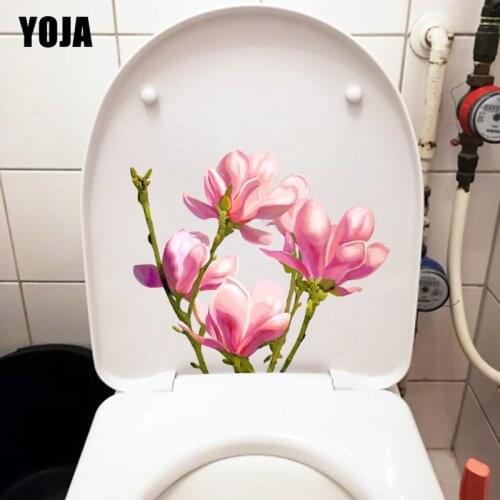 YOJA 21.6X18.6CM Pink Magnolia Flower Creative Toilet Sticker WC Decor Home Room Wall Decal T1-1277
