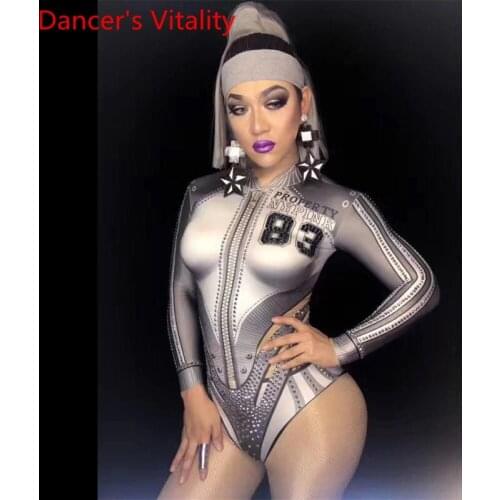 Nightclub Women Singer Pole Jazz DS Dance Leotard Adult Rhinestone High Split Elastic Close-Fitting Body Suit Stage Wear