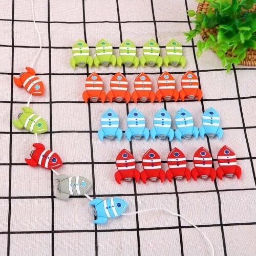 Kovict 10pcs Baby Cartoon Rocket Silicone Beads Baby Teether DIY Pacifier Chain Clip