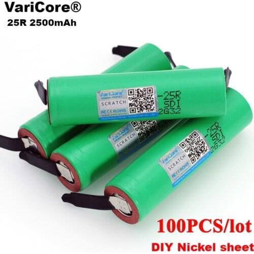100PCS 100% New Brand 18650 2500mAh Rechargeable battery 3.6V INR18650 25R M 20A discharge + DIY Nickel