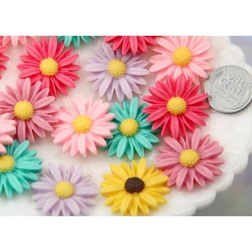 100pcs Resin Flower Cabochons - 25mm Antique Style Pastel Daisy Flower Flatback Resin Cabochons mix color set