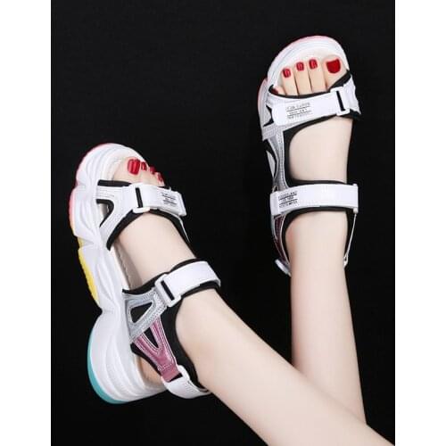 2021 Plus Size Womans Sports sandals Thick bottom Leisure Wedges Hook & Loop 5.5cm High Heels Beach Student Summer Women Shoes