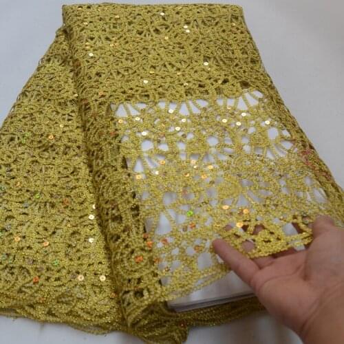 3colors (5yards/pc) High quality gold African big cord lace fabric with shining sequins for making party dress WLP846