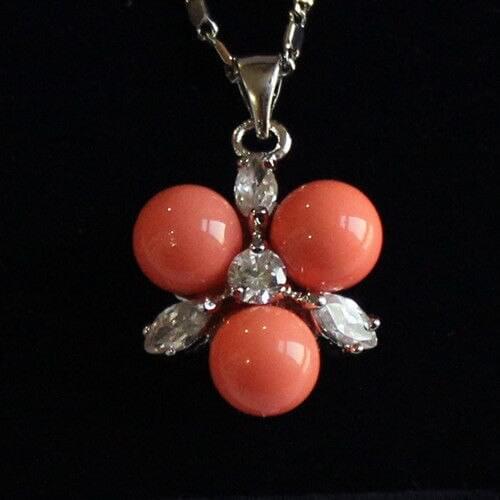 4 colors nice 3 pink/yellow/red/orange shell pearl beads designed pendant with chain