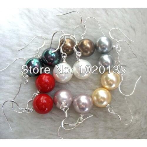 7pairs shell pearl round hook earrings mix-colors nature 10mm FPPJ