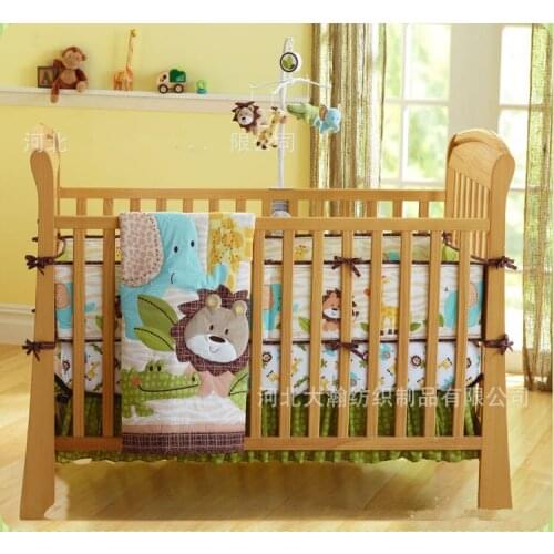 7PCS Lion Baby bedding set Embroidery cot bedding set Cot Protector Toddler Infant kit berço (4bumper+duvet+bed cover+bed skirt)