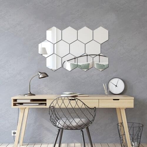 Acrylic Hexagon Mirror Wall Stickers Set of 12 Wall Mirror Decals Home Decor Decoration for Livingroom