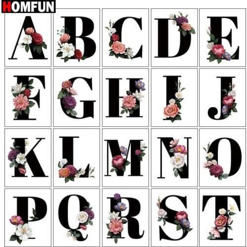 HOMFUN Full Drill Diamond Painting "English alphabet bouquet" DIY Picture Of Rhinestone 5D Diamond Embroidery Cross Stitch Decor