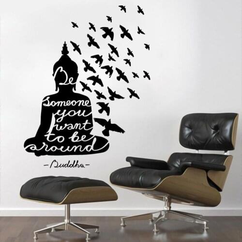 Buddha Meditation With Flying Birds Wall Decal Sticker Buddhism Zen Yoga Mural Home Room Decoration A001968