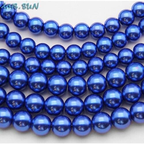 MHS.SUN 3MM-16MM Lt Sapphire blue Glass Pearls Round Imitation Pearl Loose Spacer Beads For Jewelry/Garment Accessories
