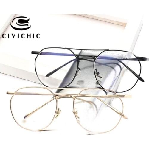 CIVICHIC New Trend Men Lady Flat Glasses Classic Optical Frame Eyewear Retro Alloy Clear Lens Oculos Chic Lunettes with Box E306