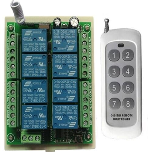 DC 12V 24V 8 CH Channels 8CH RF Wireless Remote Control Switch Remote Control System receiver transmitter 8CH Relay 315/433 MHz