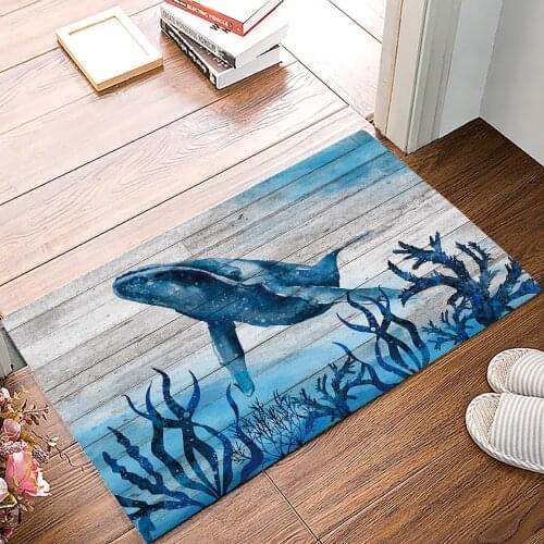 Whale Coral Wood Grain Family Doormat Kitchen Living Room Floor Rug Bathroom Non-slip Foot Mat Entrance Hall Welcome Carpet