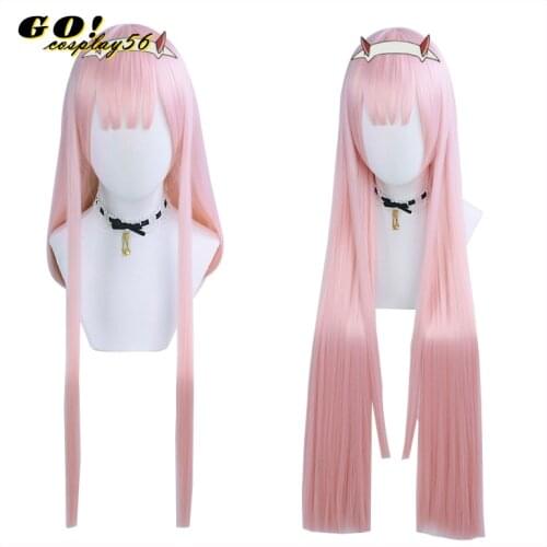 DARLING in the FRANXX Code 02 Cosplay Wig Zero Two 85cm Long Straight Pink Synthetic Hair